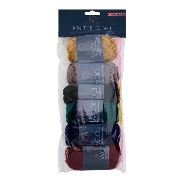 Sew & Sew Pkt.6 18G Wool Knitting Set - Neutral Colours