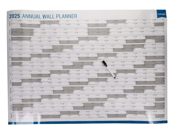 Concept A1 2025 Annual Wall Planner With Dry Wipe Marker