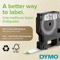 Dymo D1 Tape 45010, 12mm x 7m, Black on Clear (Ref S0720500) - Durable Label Tape for Clear Labeling