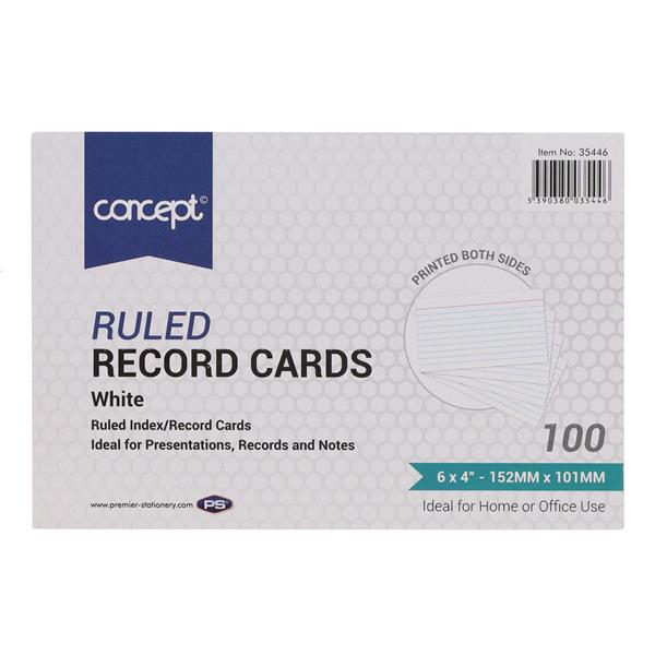 PREMIER OFFICE PKT.100 6"x4" RULED RECORD CARDS - WHITE