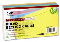 PREMIER OFFICE PKT.100 5″x3″ RULED RECORD CARDS - COLOUR