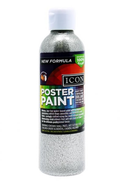 ICON 300ml GLITTER POSTER PAINT - SILVER