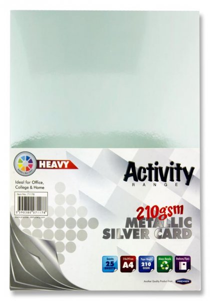 PREMIER ACTIVITY A4 CARD 25 SHEETS - SILVER