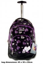 EXPLORE TROLLEY BACKPACK - PURPLE & WHITE HEARTS IN BLACK