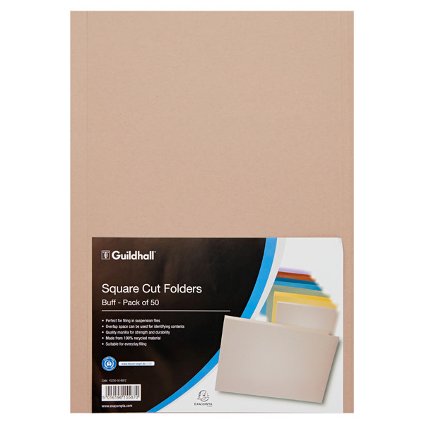 GUILDHALL PKT.50 250gsm SQUARE CUT BUFF FOLDERS