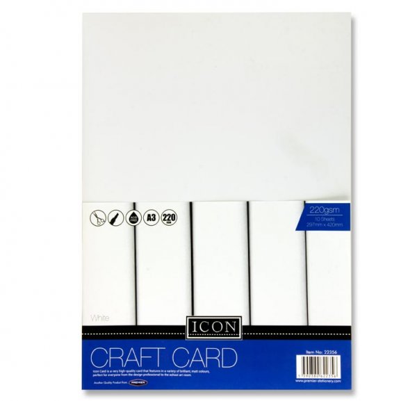 ICON PKT.10 A3 220gsm CRAFT CARD - WHITE