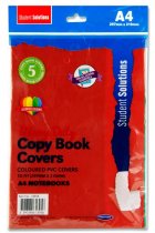 STUDENT SOLUTIONS PKT.5 A4 PVC HEAVY DUTY COPY BOOK COVERS - 5 ASST COLOURS