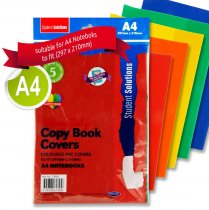 STUDENT SOLUTIONS PKT.5 A4 PVC HEAVY DUTY COPY BOOK COVERS - 5 ASST COLOURS